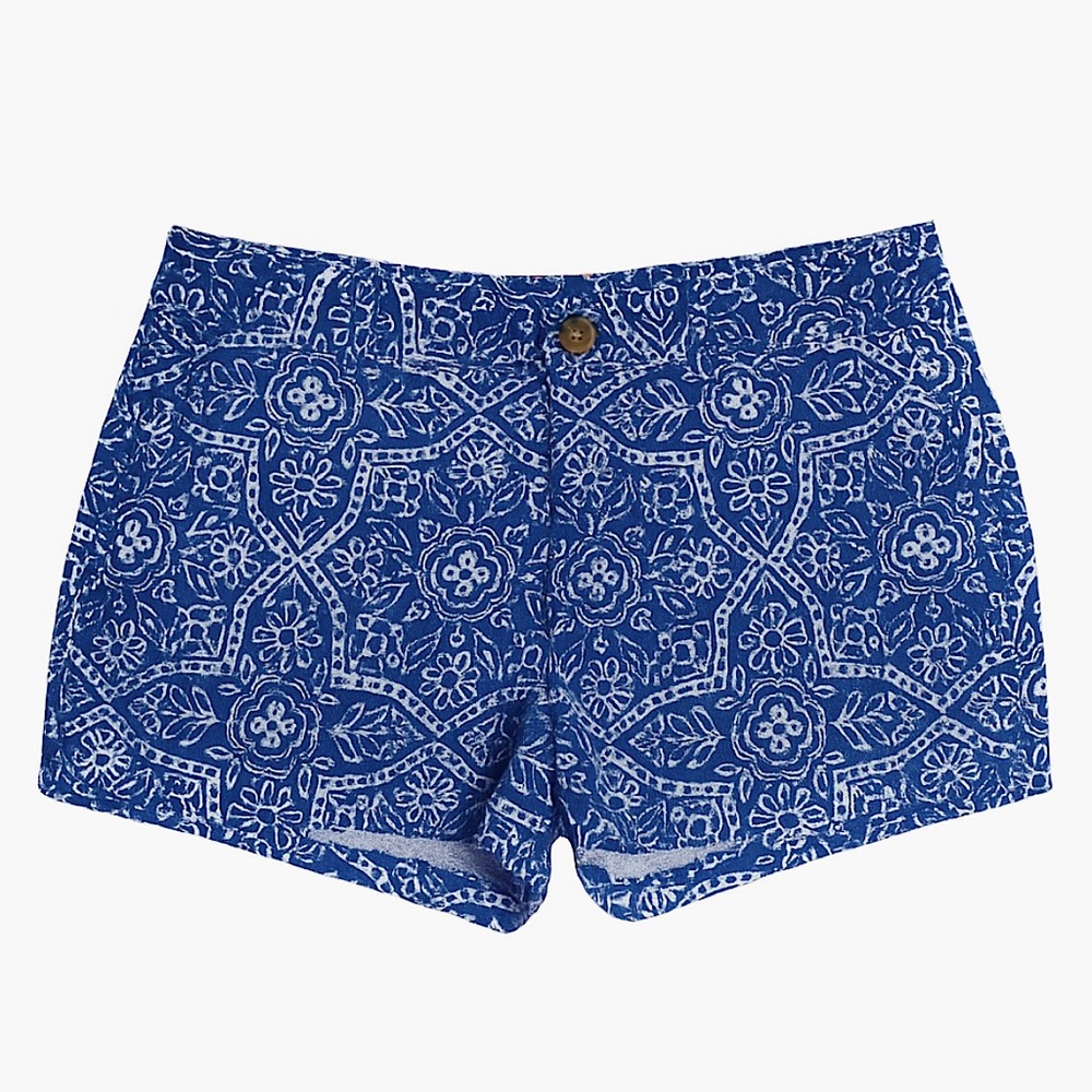 Old Navy Floral Chino Shorts Blue White Medallion Print 100% Cotton 3” Inseam